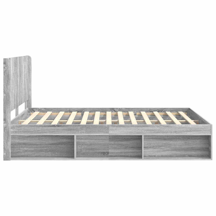 Bedframe met opbergruimte en hoofdbord Grijs Sonoma