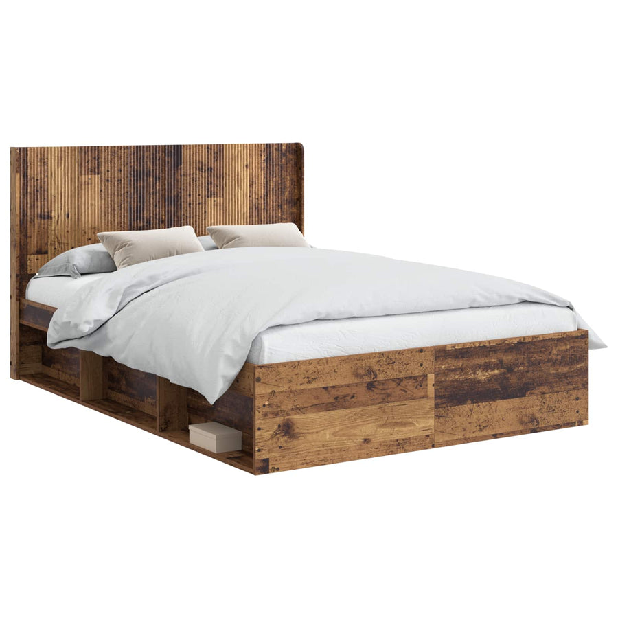 Bedframe met opbergruimte en hoofdbord Oud hout 120 x 200 cm