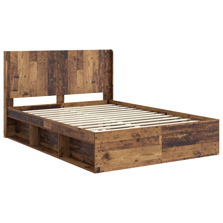 Bedframe met opbergruimte en hoofdbord Oud hout 120 x 200 cm