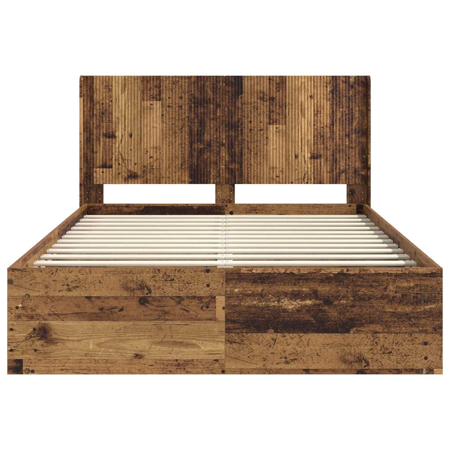 Bedframe met opbergruimte en hoofdbord Oud hout 120 x 200 cm