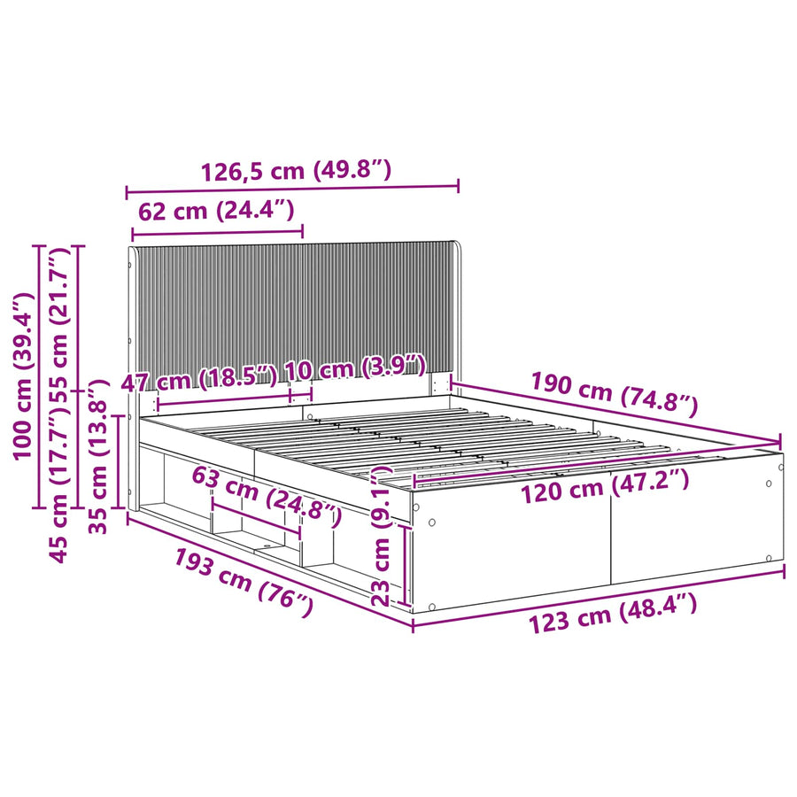 Bedframe met opbergruimte en hoofdbord Wit 120 x 190 cm