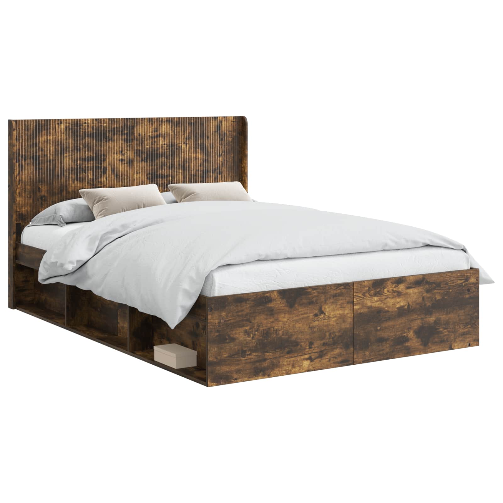 Bedframe met opbergruimte en hoofdbord Gerookt eiken