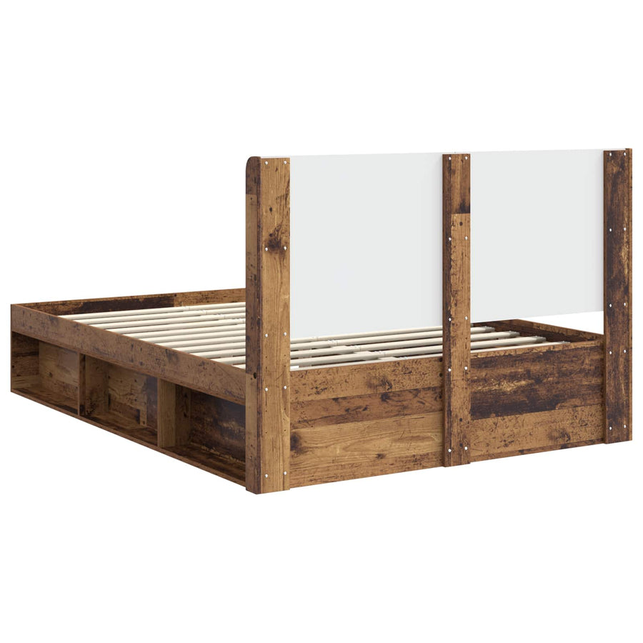 Bedframe met opbergruimte en hoofdbord Oud hout 120 x 190 cm