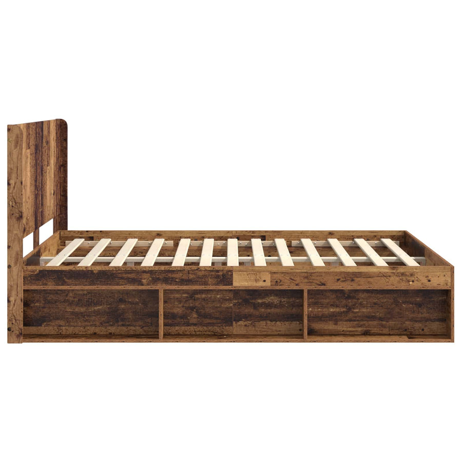 Bedframe met opbergruimte en hoofdbord Oud hout 120 x 190 cm
