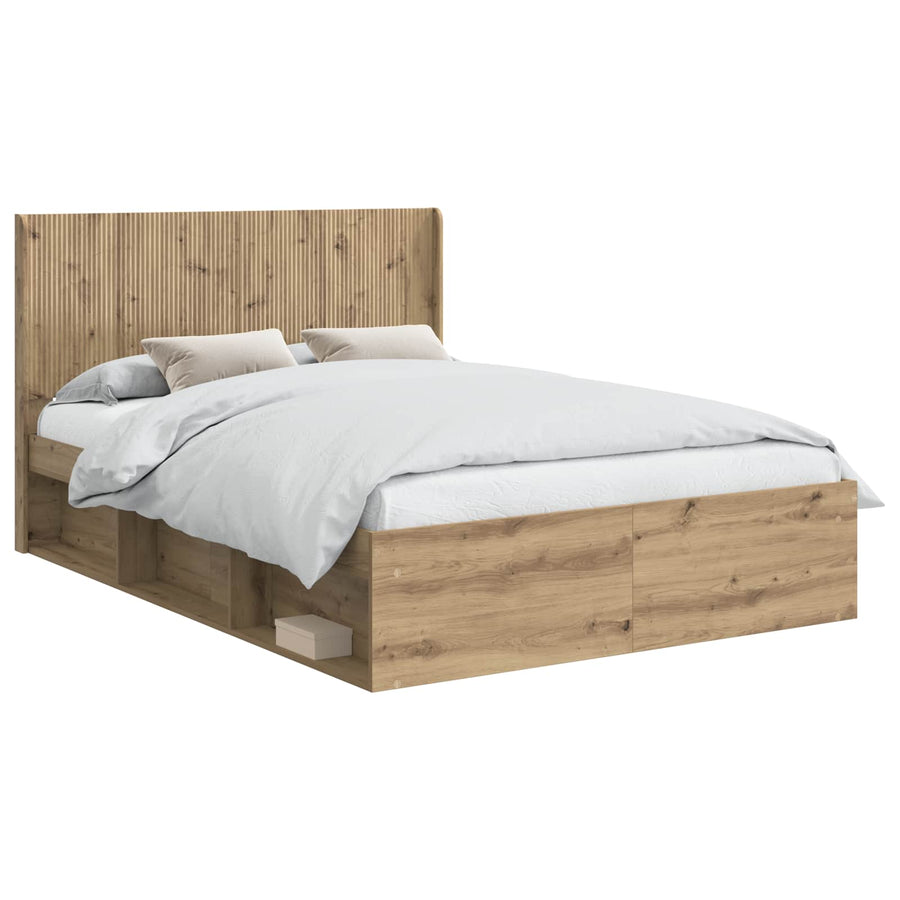 Bedframe met opbergruimte en hoofdbord Artisanaal eiken