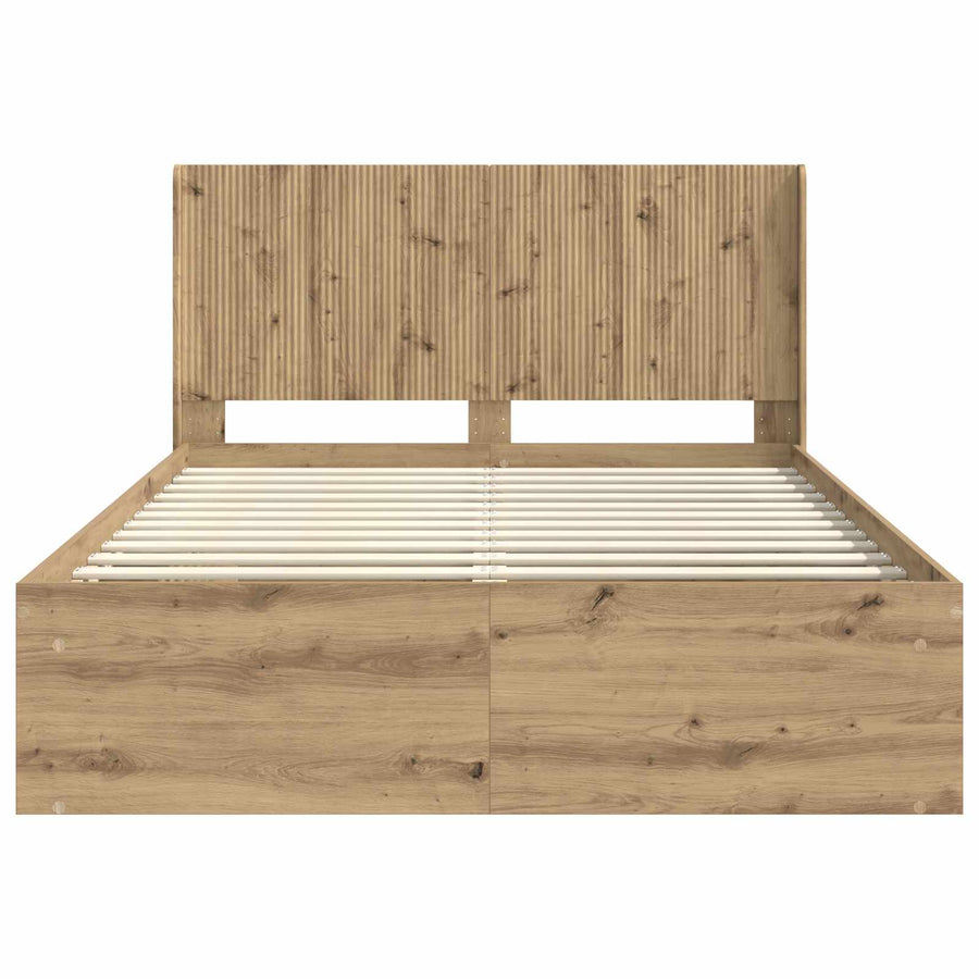 Bedframe met opbergruimte en hoofdbord Artisanaal eiken