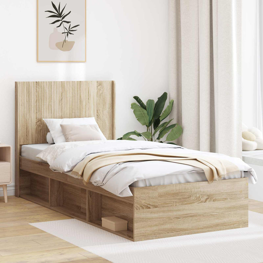 Bedframe met opbergruimte en hoofdbord Sonoma Eiken