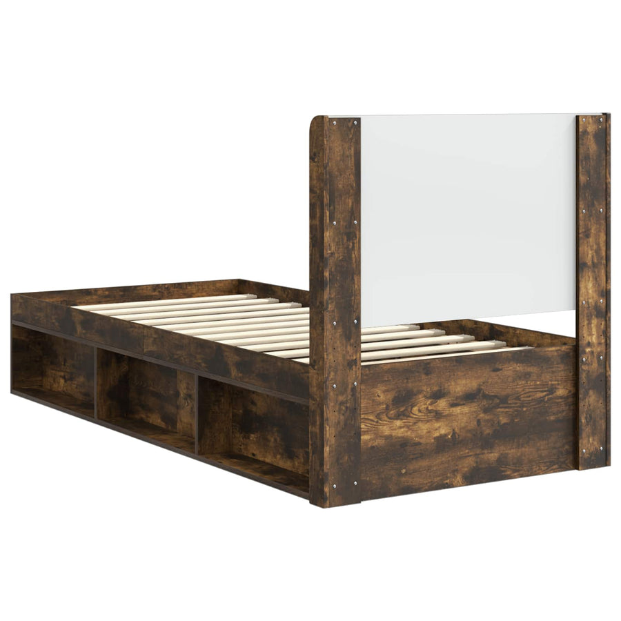 Bedframe met opbergruimte en hoofdbord Gerookt eiken