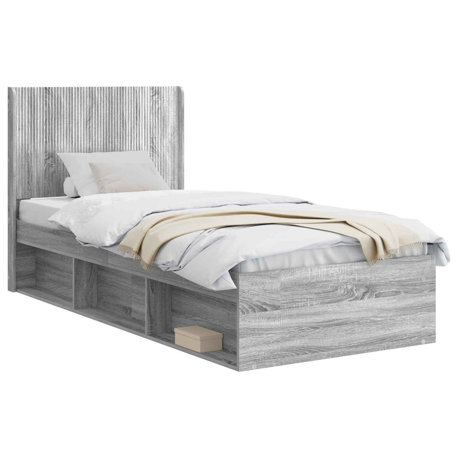 Bedframe met opbergruimte en hoofdbord Grijs Sonoma