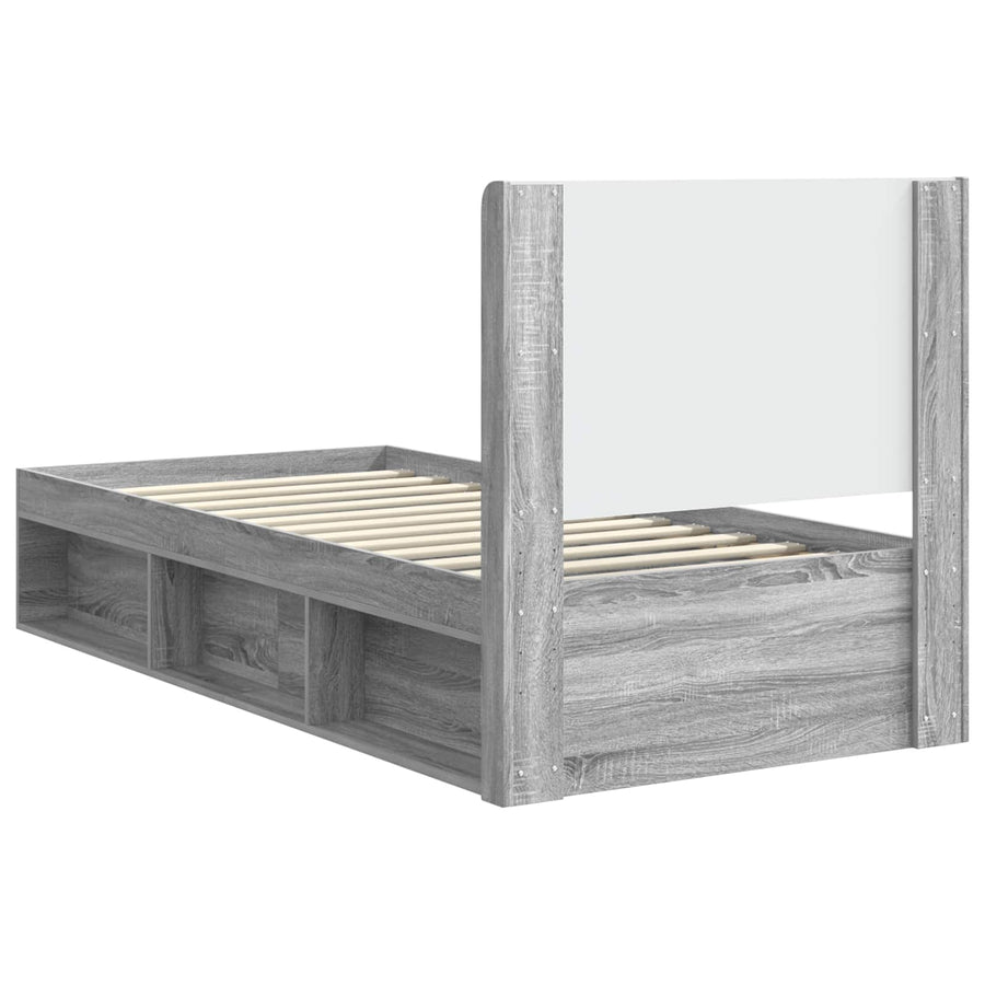 Bedframe met opbergruimte en hoofdbord Grijs Sonoma