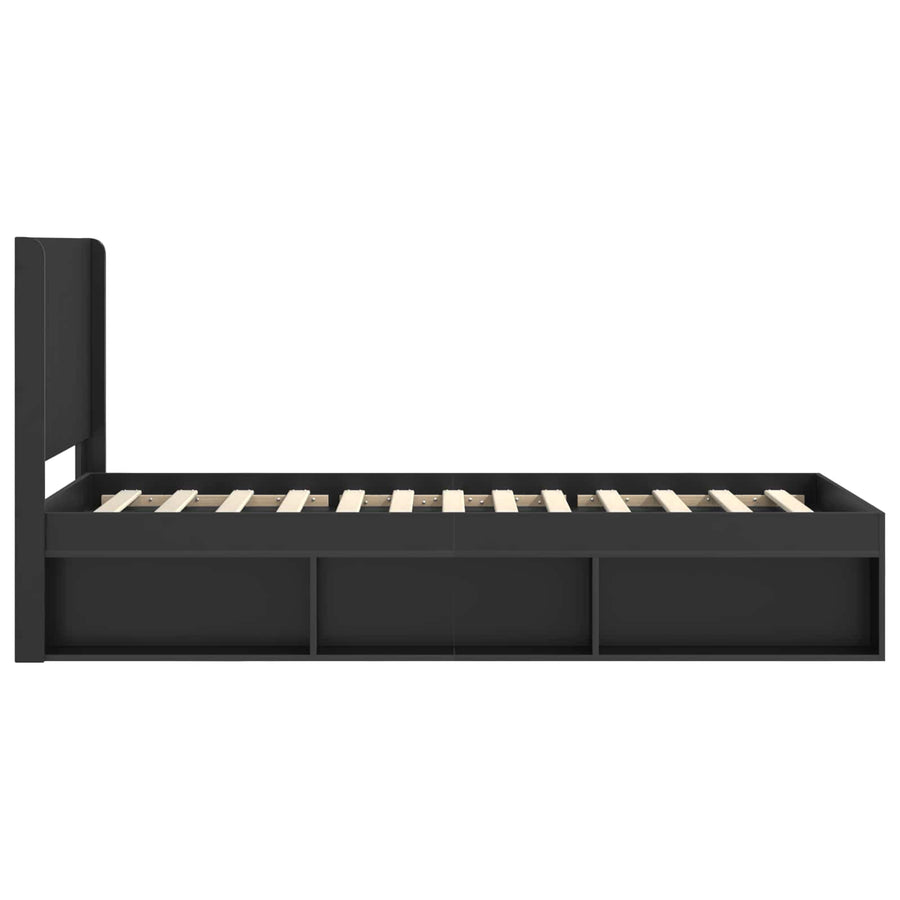 Bedframe met opbergruimte en hoofdbord Zwart 90 x 200 cm