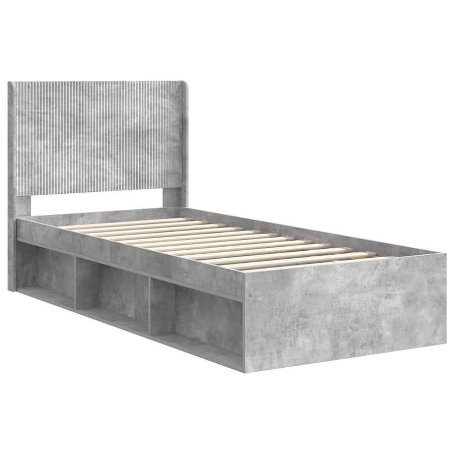 Bedframe met opbergruimte en hoofdbord Betongrijs 90 x 200 cm
