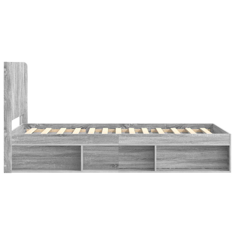 Bedframe met opbergruimte en hoofdbord Grijs sonoma 90 x 200 cm