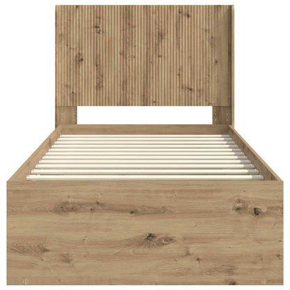 Bedframe met opbergruimte en hoofdbord Artisanaal eiken