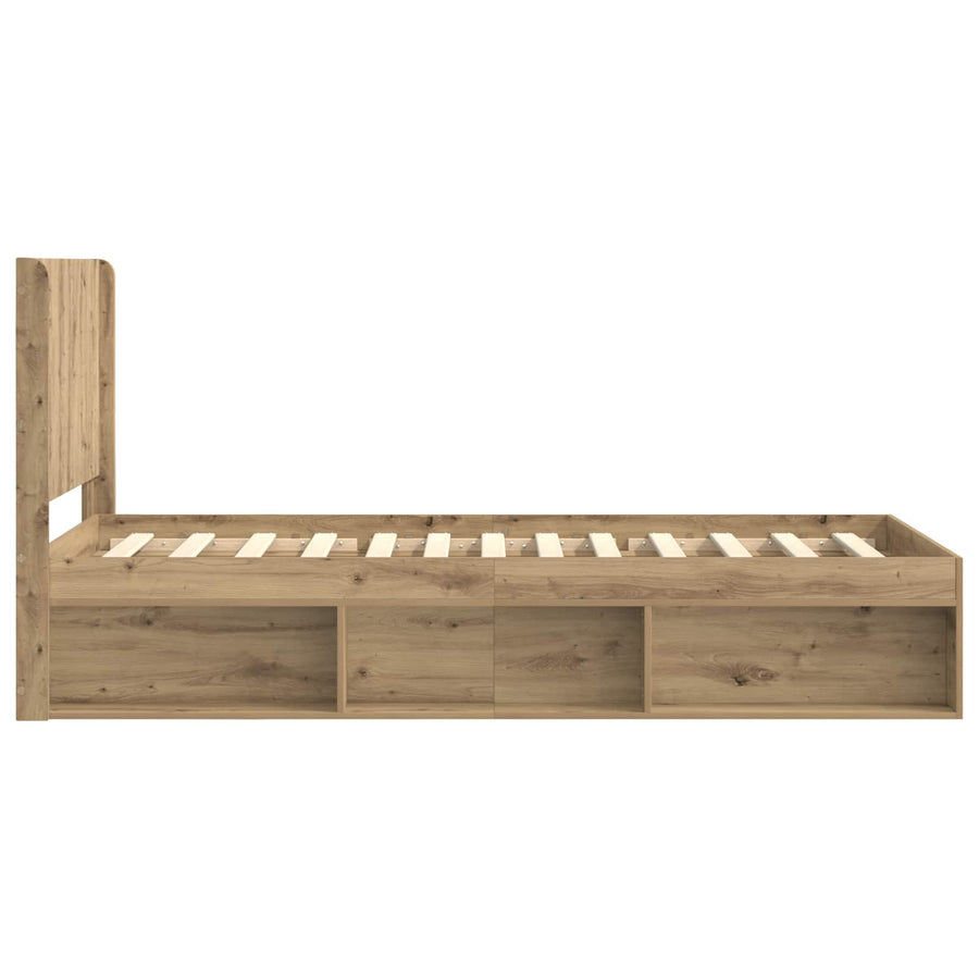 Bedframe met opbergruimte en hoofdbord Artisanaal eiken
