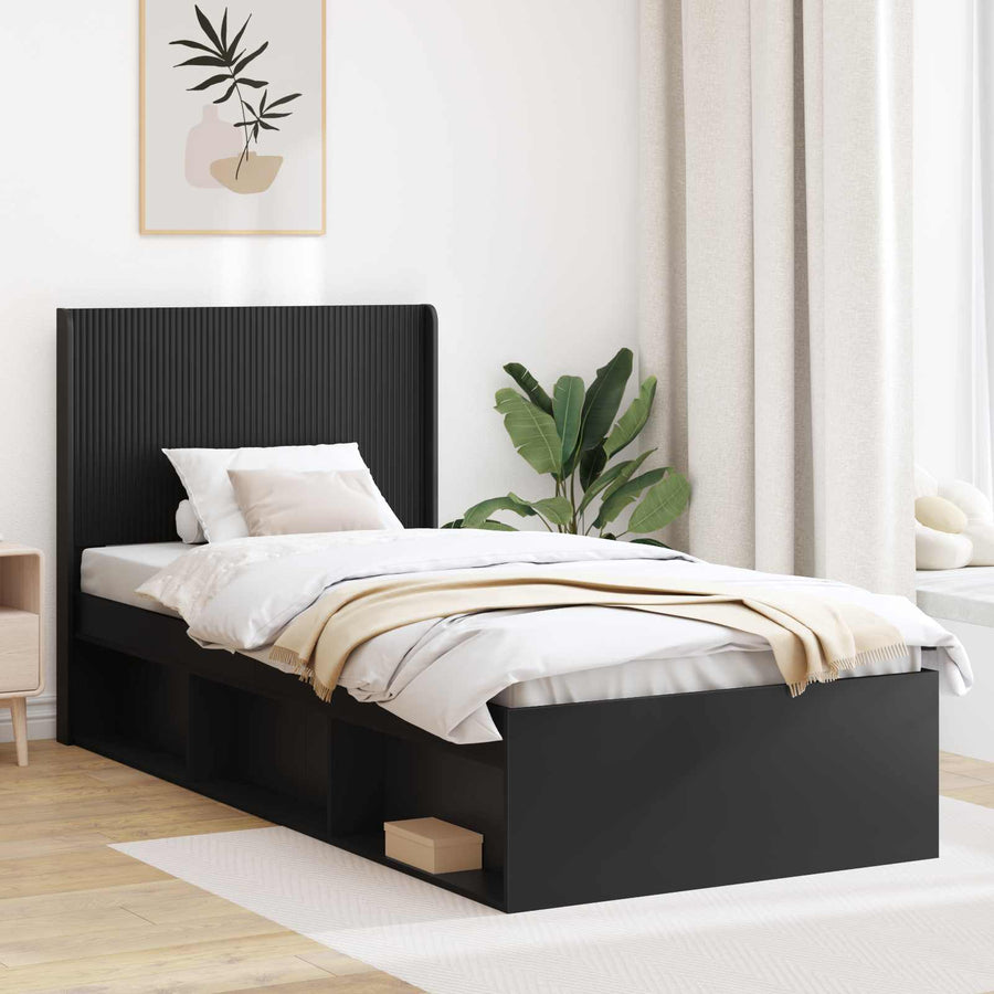 Bedframe met opbergruimte en hoofdbord Zwart 90 x 190 cm