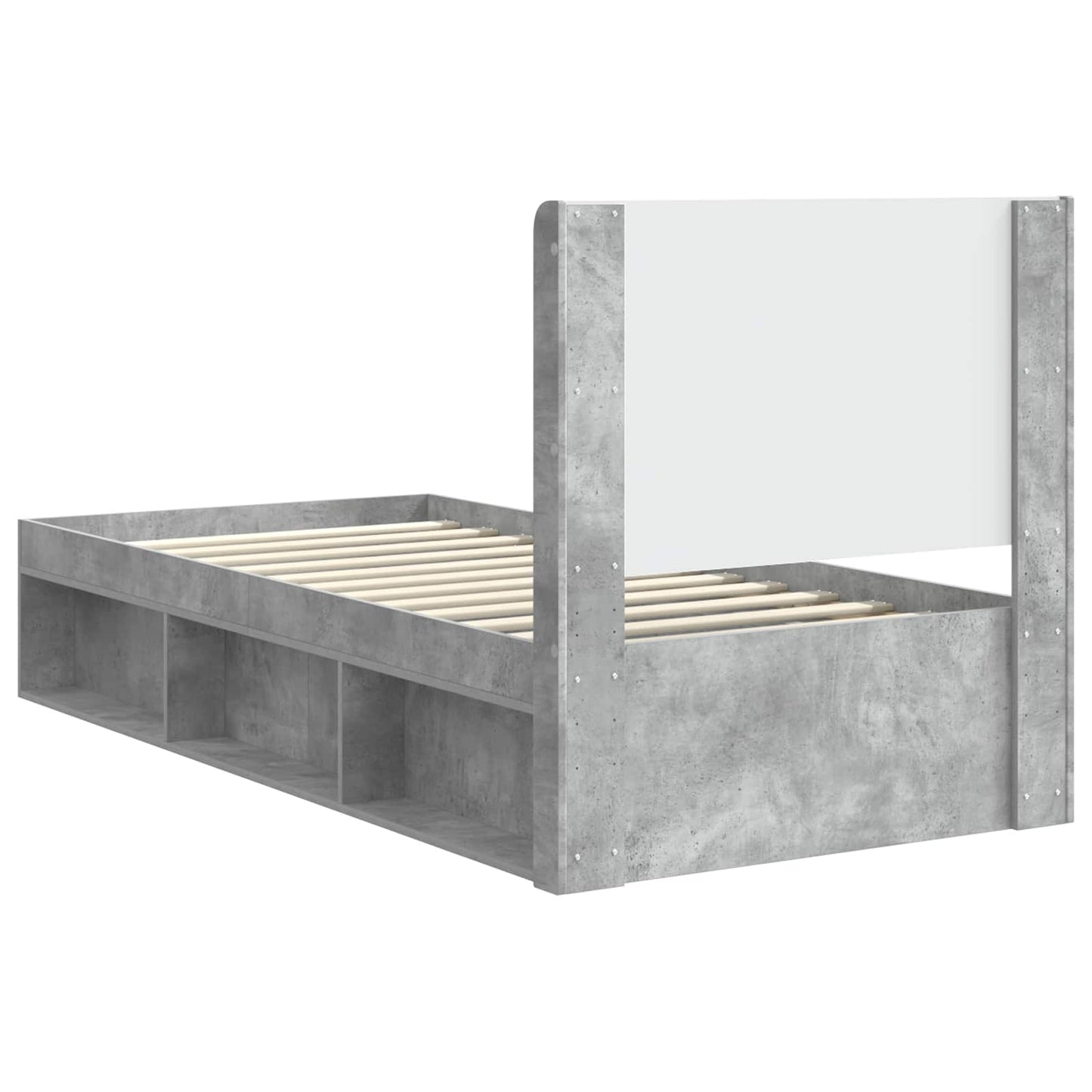 Bedframe met opbergruimte en hoofdbord Betongrijs 90 x 190 cm