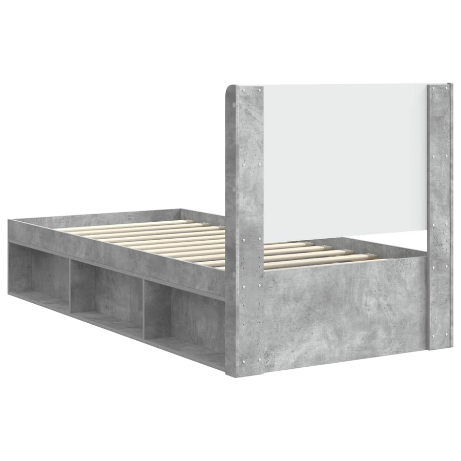 Bedframe met opbergruimte en hoofdbord Betongrijs 90 x 190 cm