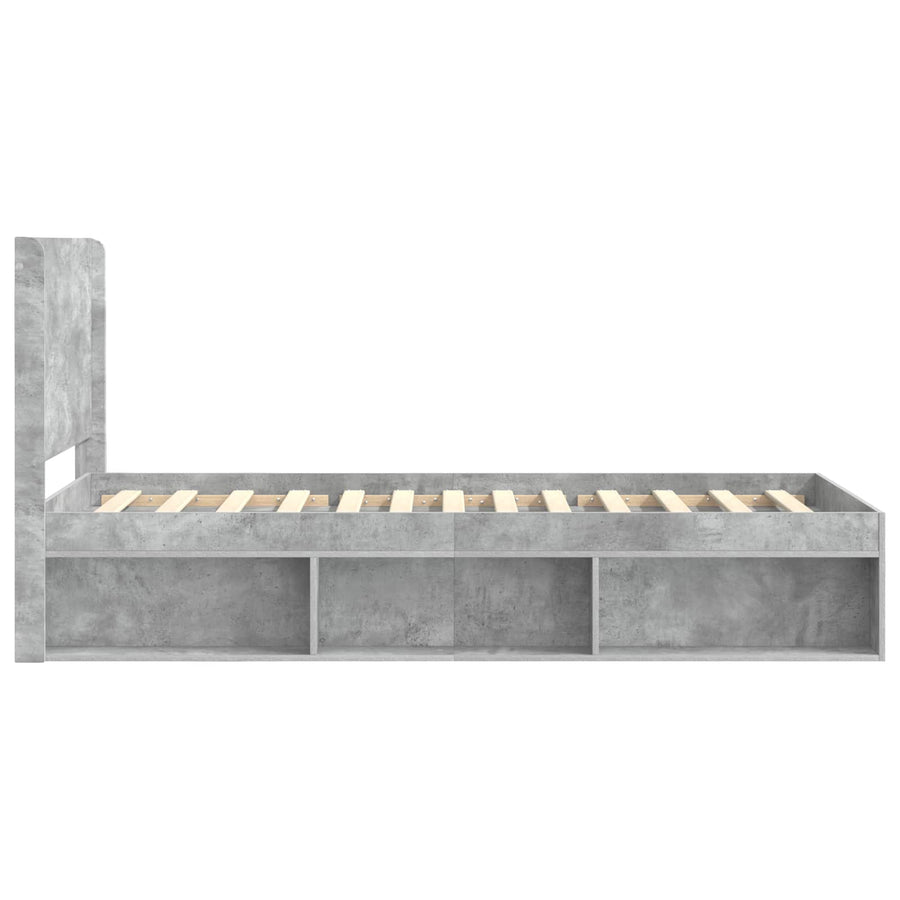 Bedframe met opbergruimte en hoofdbord Betongrijs 90 x 190 cm
