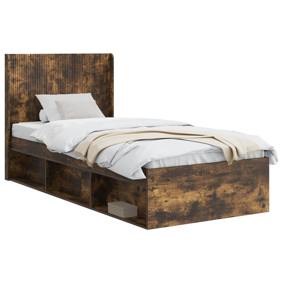 Bedframe met opbergruimte en hoofdbord Gerookt eiken