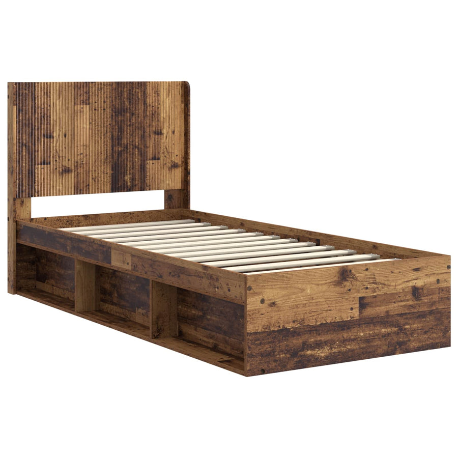 Bedframe met opbergruimte en hoofdbord Oud hout 90 x 190 cm