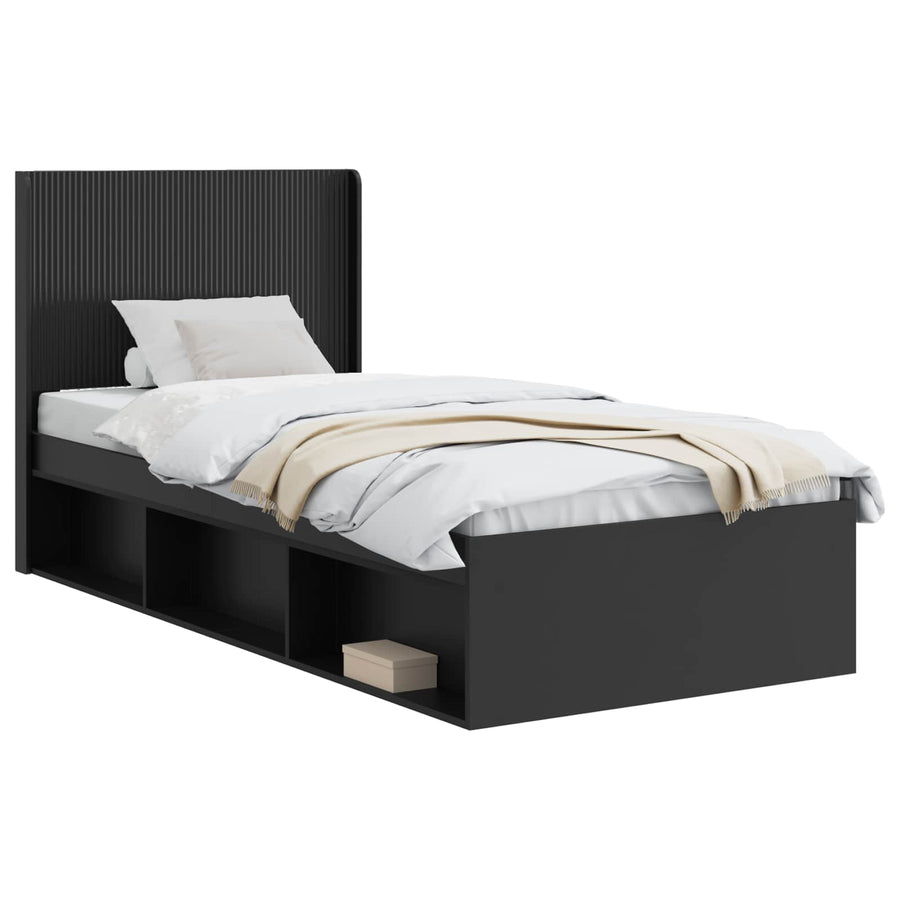 Bedframe met opbergruimte en hoofdbord Zwart 75 x 190 cm