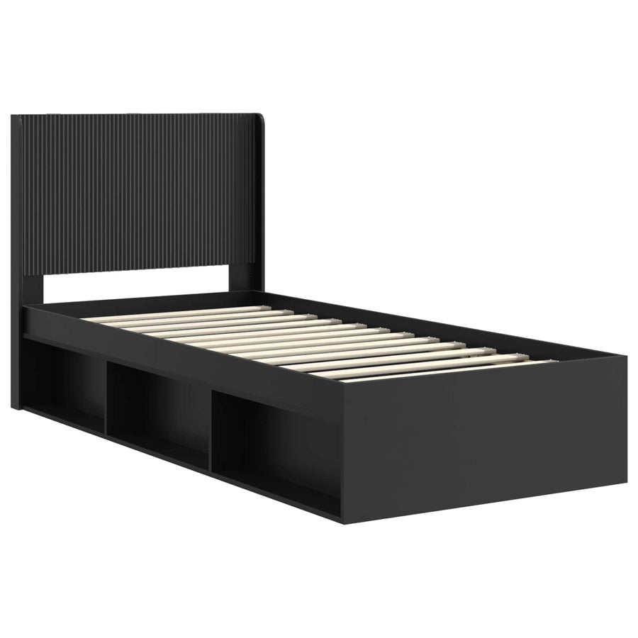 Bedframe met opbergruimte en hoofdbord Zwart 75 x 190 cm