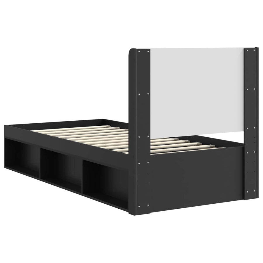 Bedframe met opbergruimte en hoofdbord Zwart 75 x 190 cm