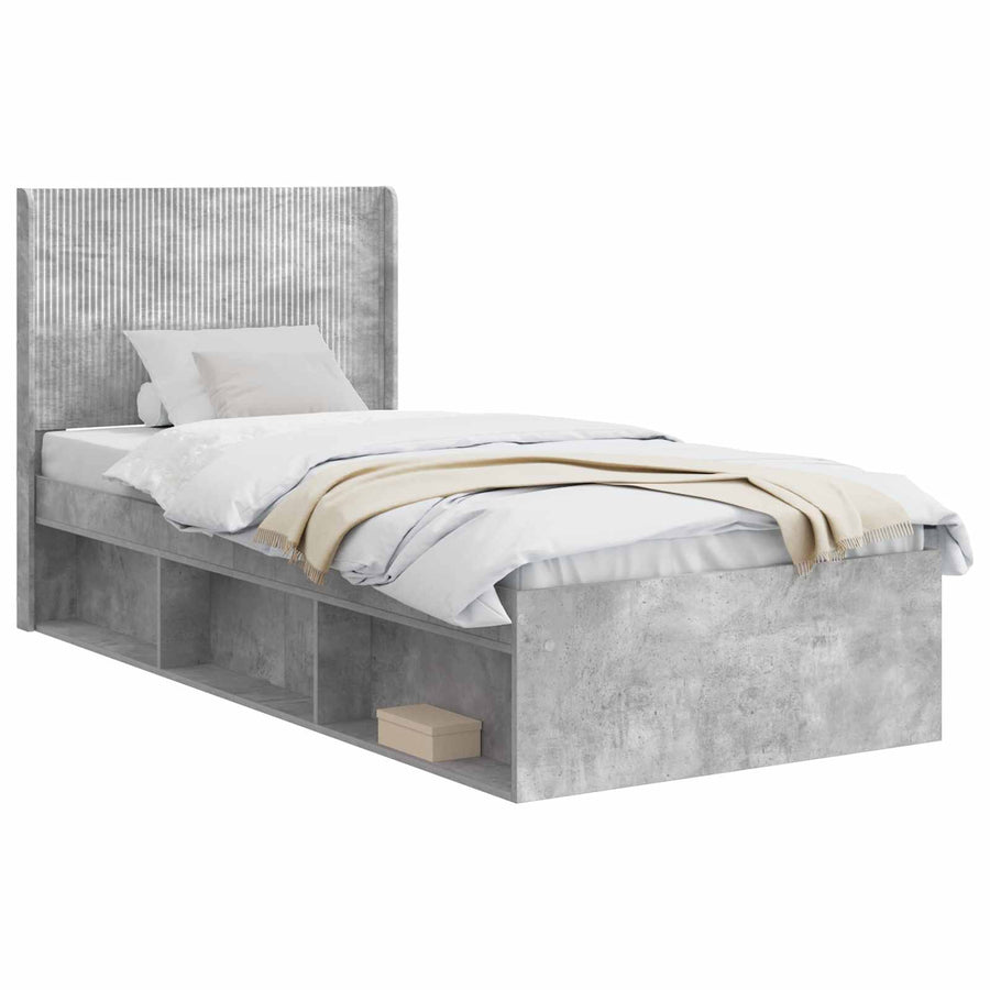 Bedframe met opbergruimte en hoofdbord Betongrijs 75 x 190 cm