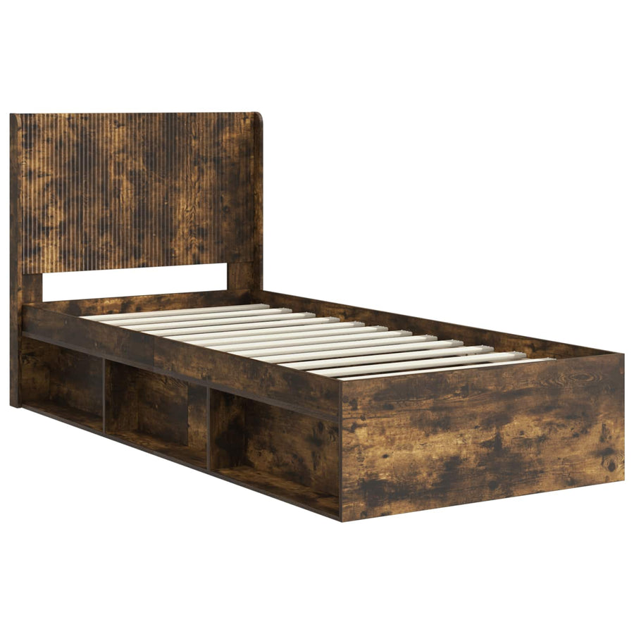Bedframe met opbergruimte en hoofdbord Gerookt eiken