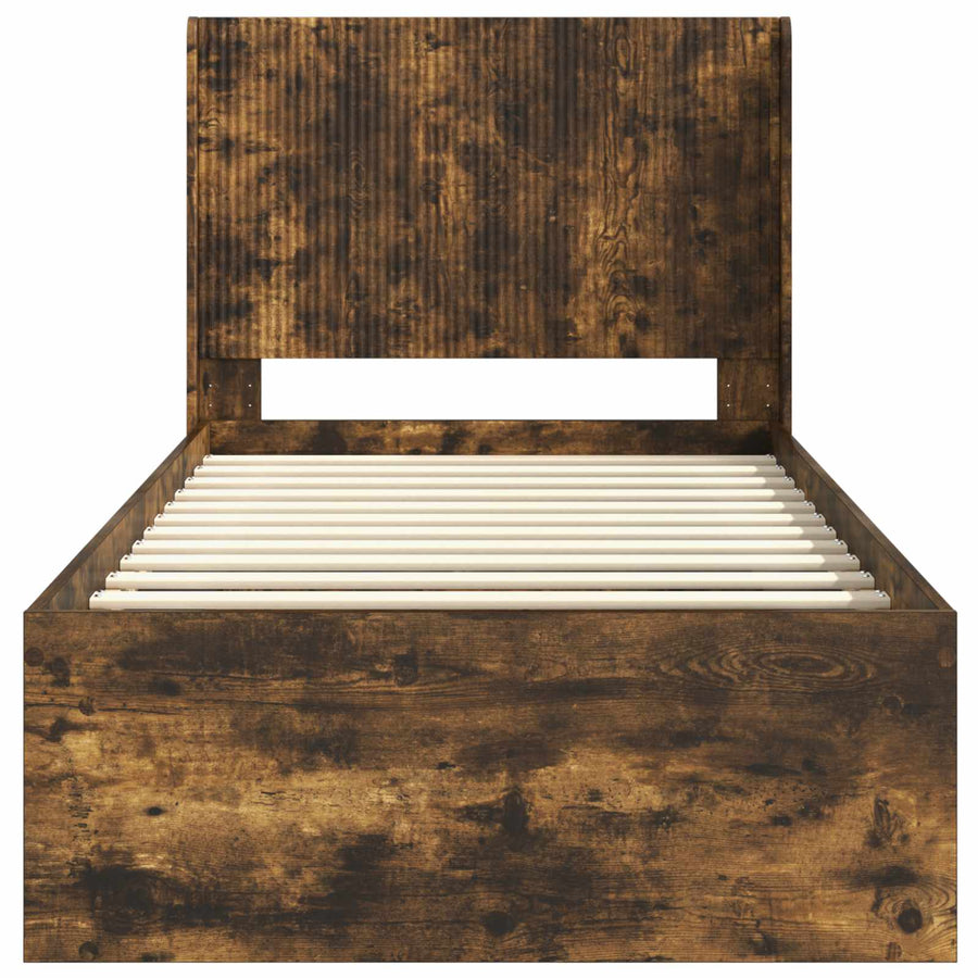 Bedframe met opbergruimte en hoofdbord Gerookt eiken