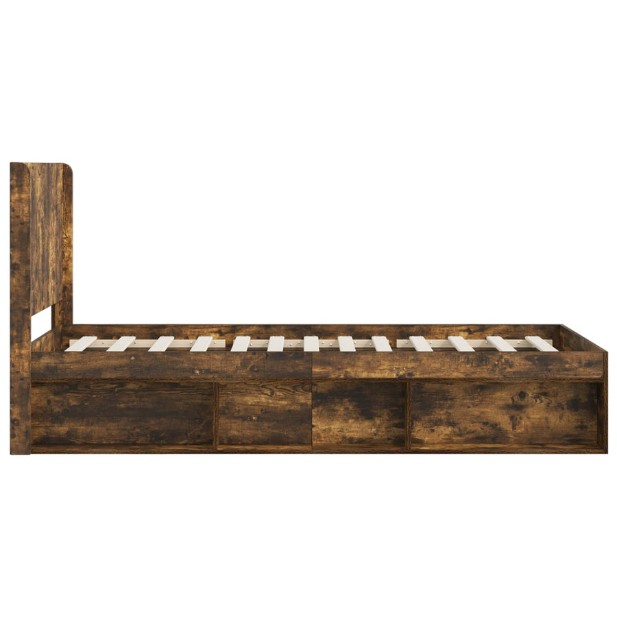 Bedframe met opbergruimte en hoofdbord Gerookt eiken