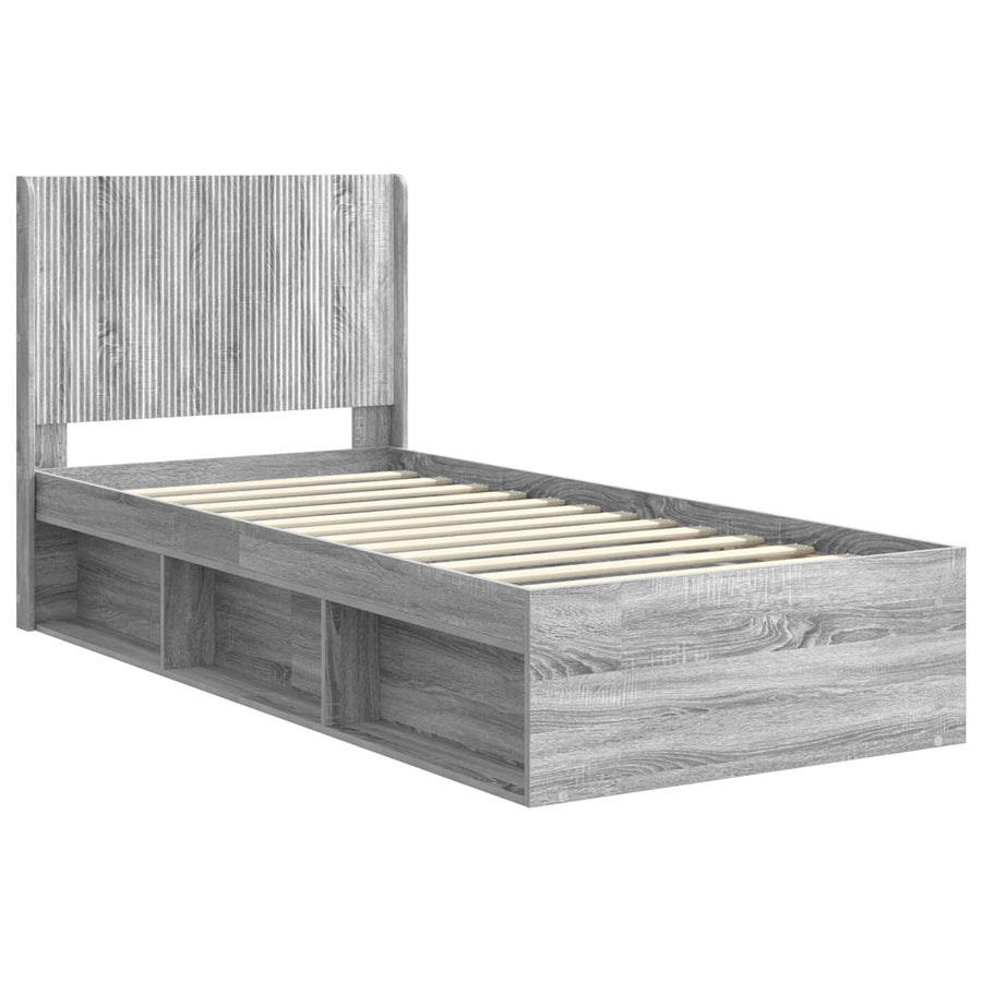 Bedframe met opbergruimte en hoofdbord Grijs Sonoma 75 x 190 cm
