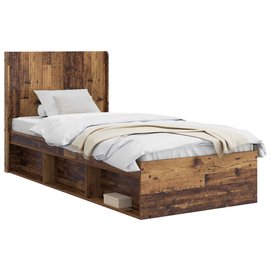 Bedframe met opbergruimte en hoofdbord Oud hout 75 x 190 cm