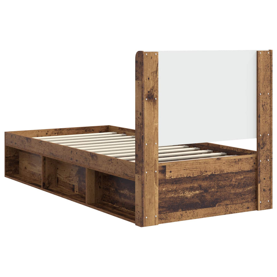 Bedframe met opbergruimte en hoofdbord Oud hout 75 x 190 cm
