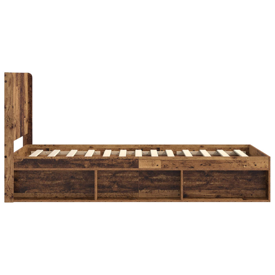 Bedframe met opbergruimte en hoofdbord Oud hout 75 x 190 cm