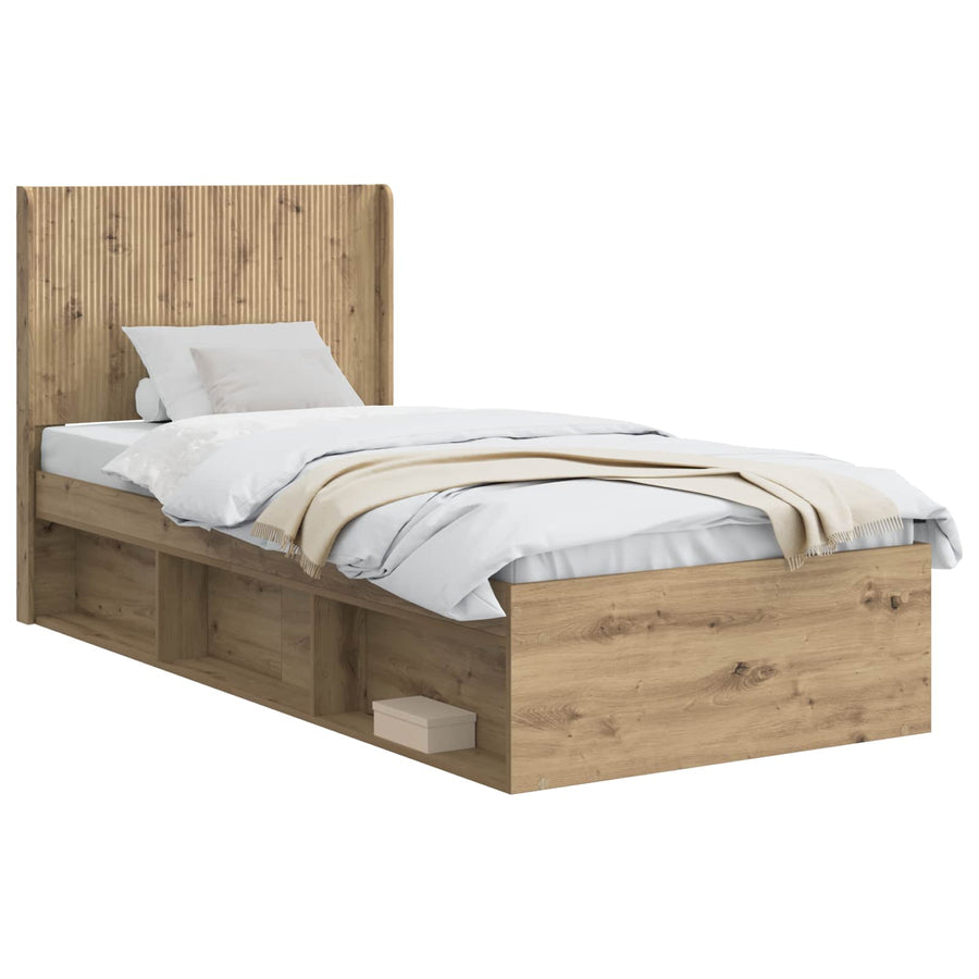 Bedframe met opbergruimte en hoofdbord Artisanaal eiken