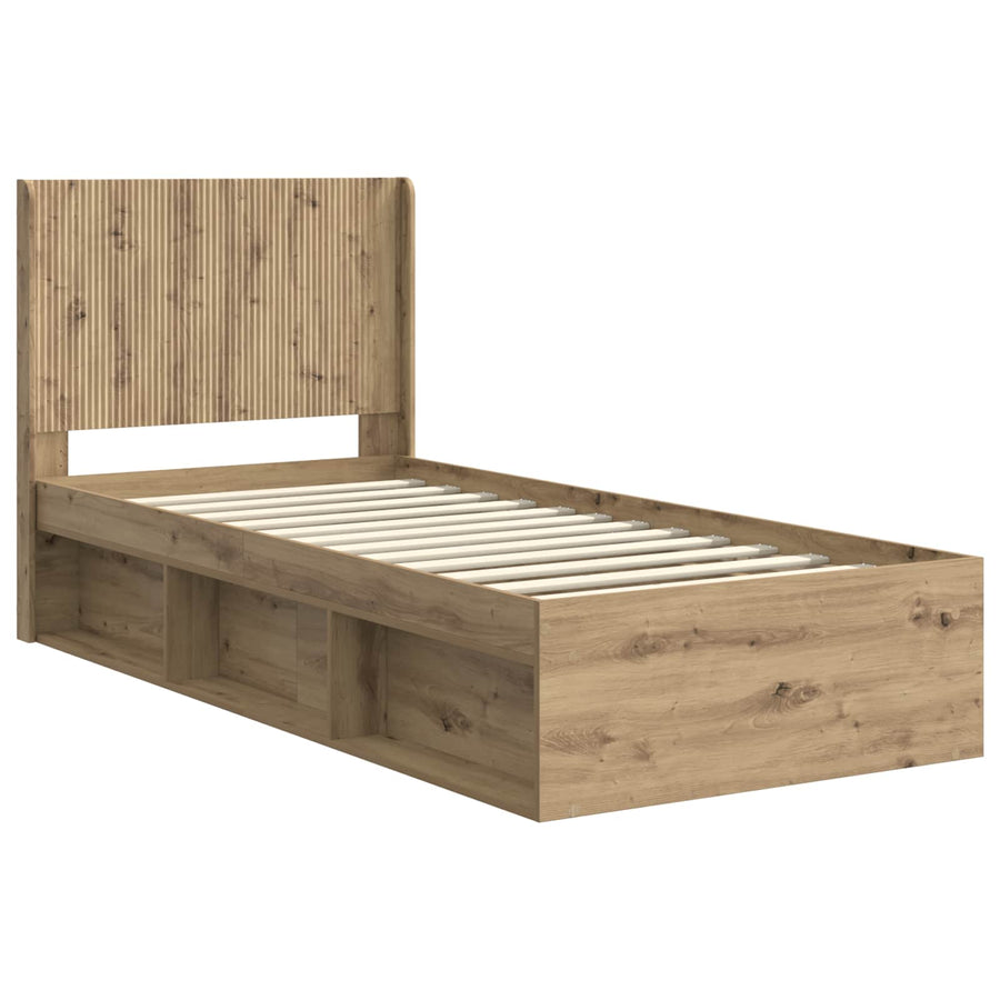 Bedframe met opbergruimte en hoofdbord Artisanaal eiken