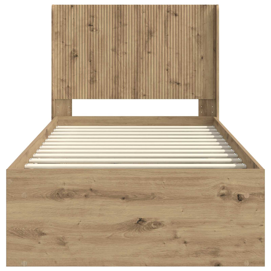 Bedframe met opbergruimte en hoofdbord Artisanaal eiken