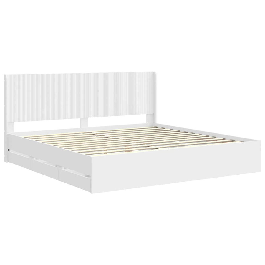 Bedframe met opbergruimte en hoofdbord Wit 200 x 200 cm