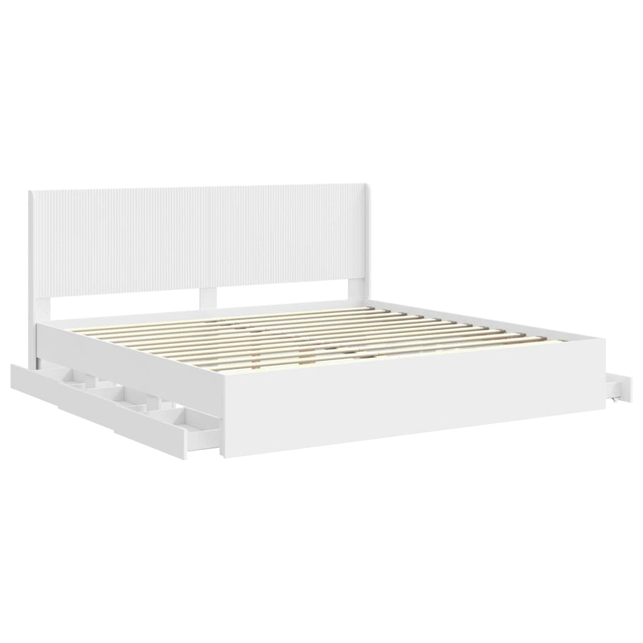 Bedframe met opbergruimte en hoofdbord Wit 200 x 200 cm