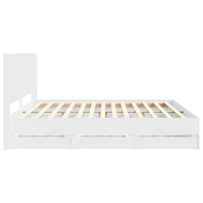 Bedframe met opbergruimte en hoofdbord Wit 200 x 200 cm