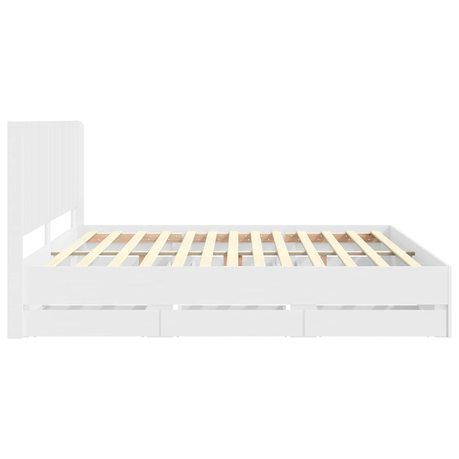 Bedframe met opbergruimte en hoofdbord Wit 200 x 200 cm