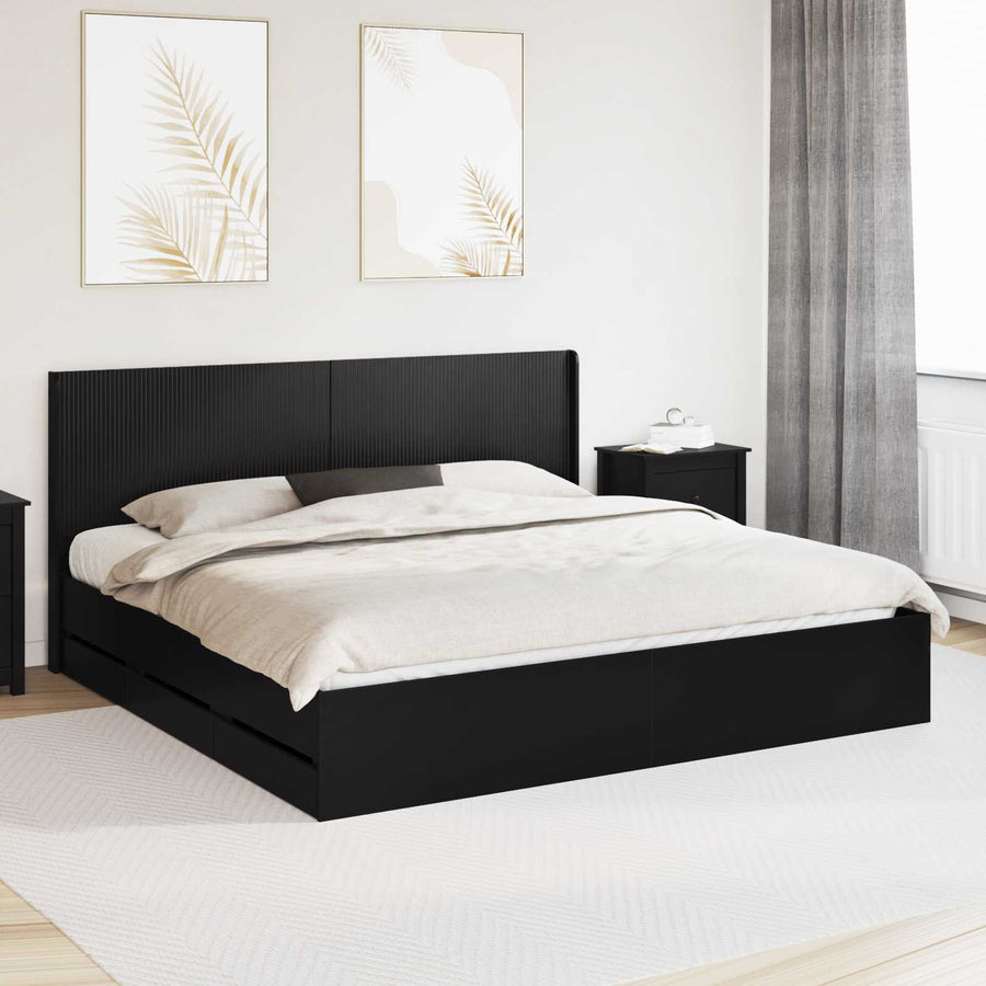Bedframe met opbergruimte en hoofdbord Zwart 200 x 200 cm