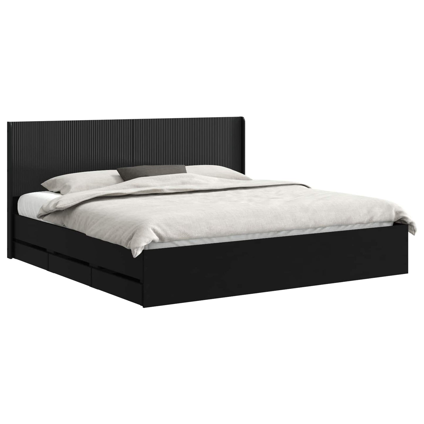 Bedframe met opbergruimte en hoofdbord Zwart 200 x 200 cm
