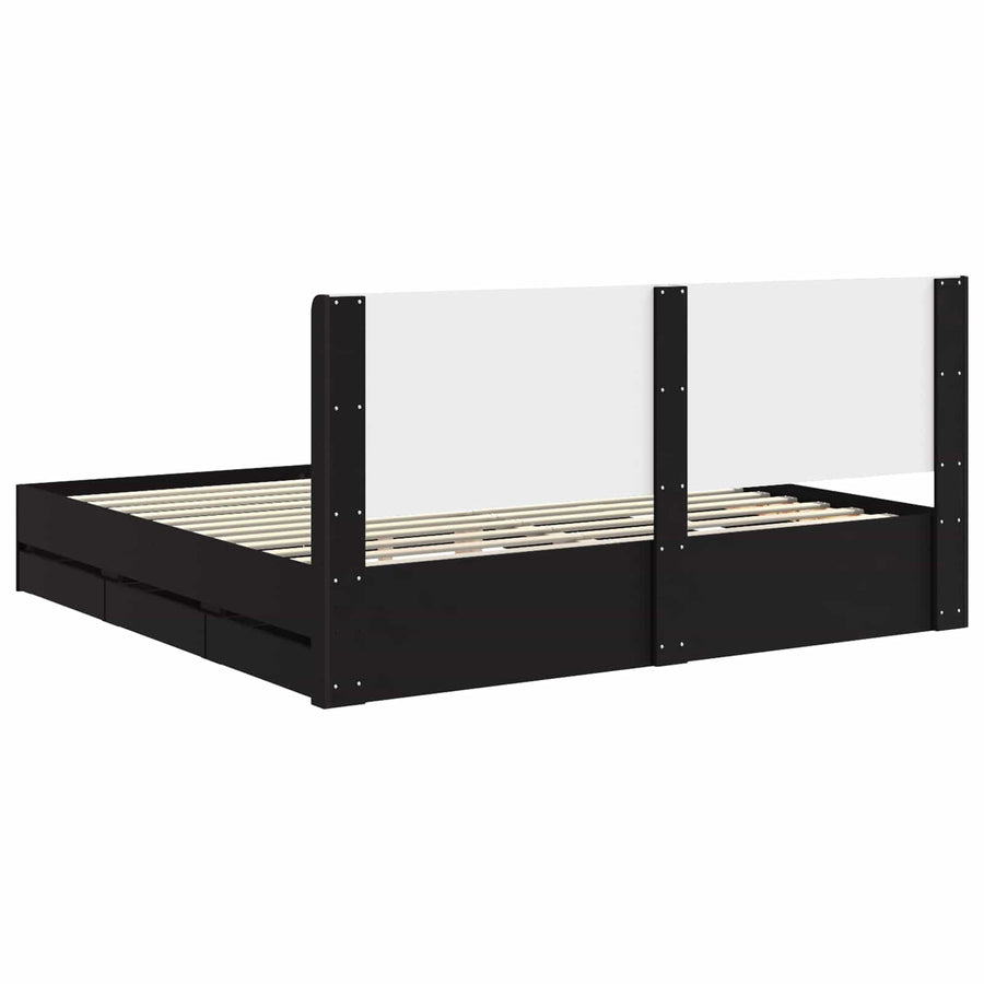 Bedframe met opbergruimte en hoofdbord Zwart 200 x 200 cm