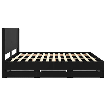Bedframe met opbergruimte en hoofdbord Zwart 200 x 200 cm