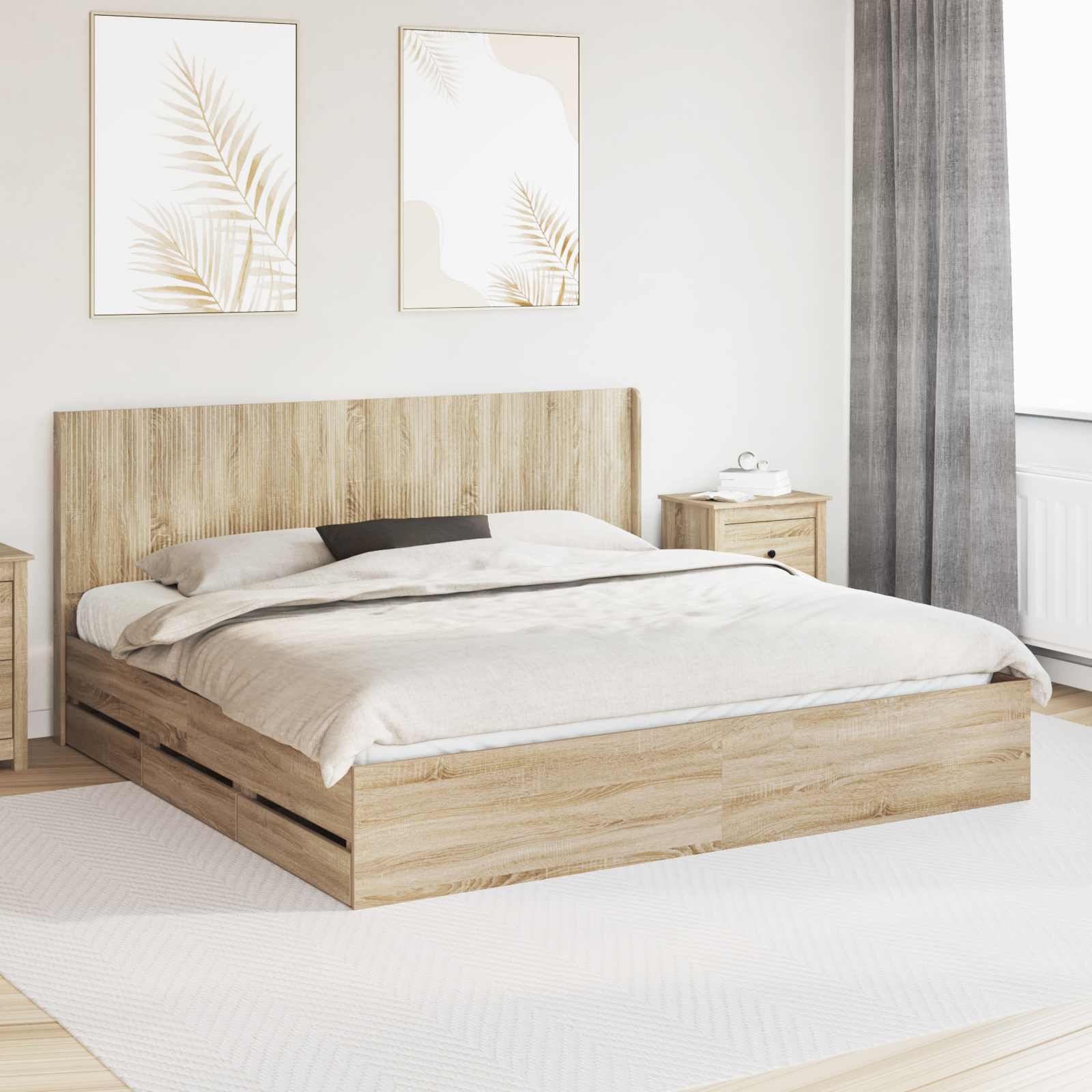 Bedframe met opbergruimte en hoofdbord met lade Sonoma Eiken
