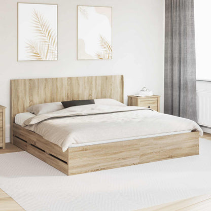 Bedframe met opbergruimte en hoofdbord met lade Sonoma Eiken