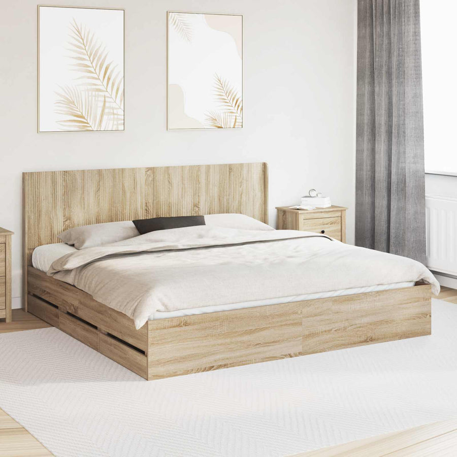 Bedframe met opbergruimte en hoofdbord met lade Sonoma Eiken